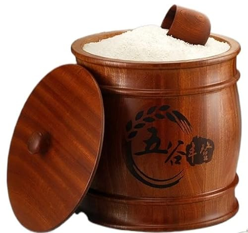 MLYYJH 5/10 KG Rice Barrel Storage Wood - Small/Large Cereal Dispenser with Lid/Cup, Kitchen Countertop, Bird Seed/Pellet/Beans/Nuts/Soybeans/Dog Food/Food Grain, Rice Tank(10kg(20 pounds) Capacity)