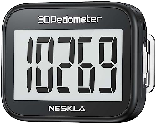 NESKLA 3D Pedometer for Walking, Simple Step Counter with Large Digital Display, Step Tracker with Removable Clip Lanyard, Accurately Track Steps for Men Women Kids Adults Seniors