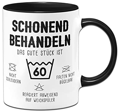 Tassenbrennerei Tasse mit Spruch Schonend behandeln Das gute Stück ist 60 - Kaffeetasse | 30 bis 80 | lustig als Geschenk runder Geburtstag (60)