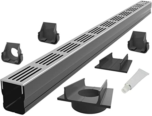 S-lon Design Entwässerungsrinne Set 3.00 m | Aluminium Grau | Typ 65x60 (Slimline Entwässerungsrinnen)