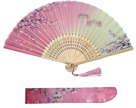 Kibon Faltbare Fächer, Handfächer, Bambusfächer mit Quaste für Geburtstagsgeschenke, Tanzen, Cosplay, Hochzeit, Party, Requisiten-Dekoration