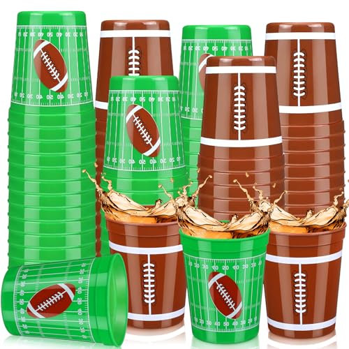 Norme 24 Pcs Football Cups Bulk Plastic 16 oz Reusable Cups Football Themed Birthday Party Supplies Decoration Party Sports Drinking Trumbers for Birthday Senior Night Dinnerware Team Event