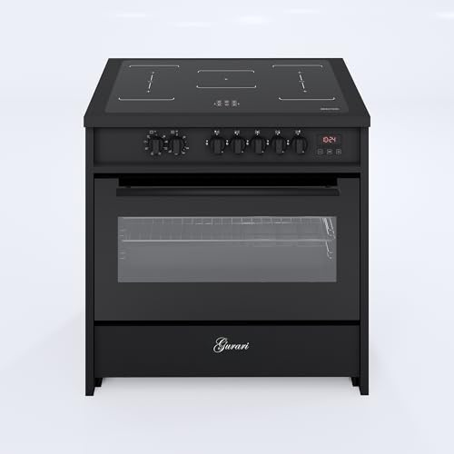 GURARI Induktionsherd E 913 BL in Schwarz | Standherd 90 cm mit Induktionskochfeld (Range Coocker) mit 5 zonen (2 Flex Zone) alle mit Booster | Induktions Standherd mit XXL Elektro Backofen 121 L