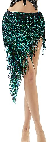 SEAUR Damen Bauchtanz Hüfttuch Pailletten Fransen Wickelgürtel Latein Tanz Glitzer Taille Gürtel Rock Rumba Chacha Quaste Tanzrock