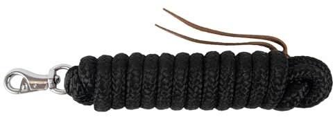 Brama-West Bodenarbeitsseil Bodenleine - mit Bull-Snap & Lederklatsche - Westernrope - 4 Meter - Schwarz