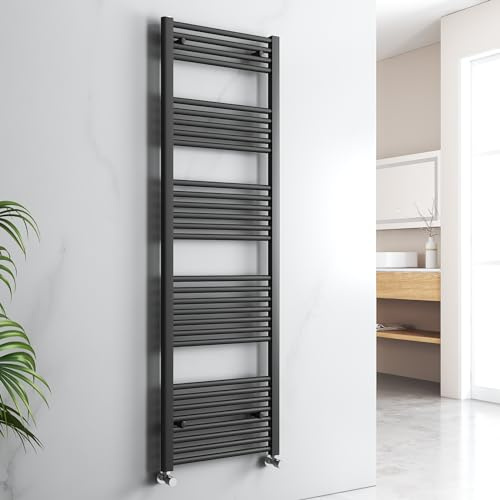 EMKE Towel Rail Radiator Black, Heated Rail for Bathrooms 1600 x 500mm, Modern Straight Towel Radiator Versatile Wall/Floor Mounted Bathroom Radiators