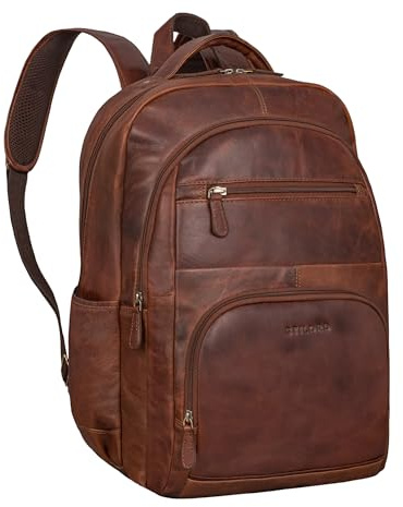 STILORD Pierre Leder Business Rucksack Damen und Herren Arbeitsrucksack groß Laptop Rucksack 15,6 Zoll Handgepäck Rucksack mit vielen Fächern Farbe:Cognac - braun