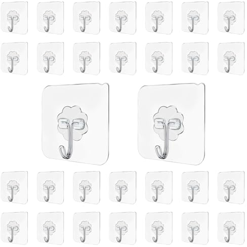 Salubohum 30 Haken Selbstklebend, Klebehaken Transparent Ohne Bohren，Hochwertige Haken selbstklebend，maximale Traglast 5kg, aus Acrylmaterial, vielseitige Haken für Küche, Bad, Wand und Decke