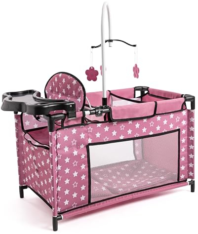 Bayer Design 62676AA Puppenbett mit Schrank, Sitz, Mobile, Ablage, Bettdecke, Kissen, Puppenzubehör