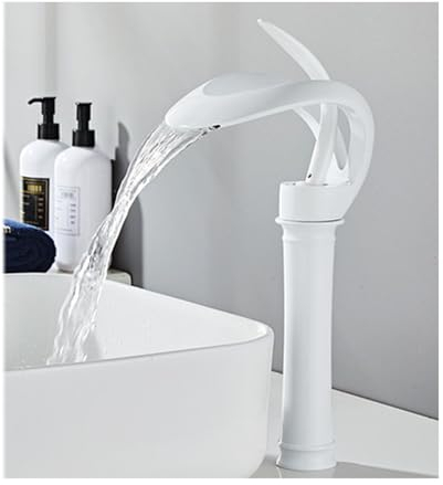 JSDQQG Cascata Rubinetto Bagno Lavabo Caldo E Freddo,Ottone Rubinetto per Lavabo da Appoggio,Monocomando Alto Miscelatore Lavabo Bagno,Bianca