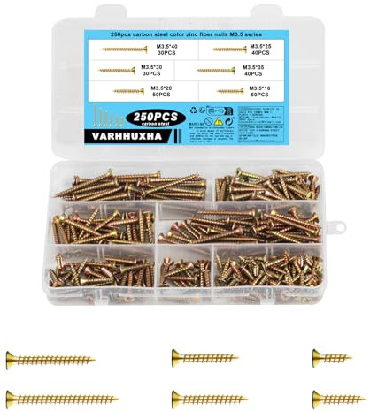 250 STK Holzschrauben Set, Selbstschneidende Schraubenset, Universalschrauben Schraubensortiment, Flachkopf Kreuzschlitzschrauben Senkkopfschrauben Sortiment für Reparatur DIY Projekt