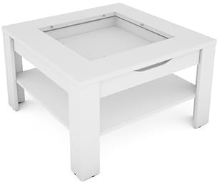 byLIVING Couchtisch Ralph, Beistelltisch viel Stauraum, B 67, H 43, T 67 cm | Sofatisch mit Glaseinlage und großzügiger Schublade in Weiß