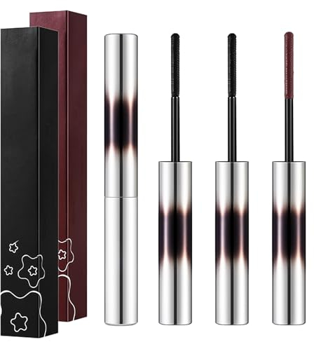 Bisienya 3-Piece Doll Eyelash Curler & Mascara - 3D Curling Brush, Natural Thickening & Lengthening, Waterproof, Non-Clumping, Smudge & Flake Proof, Long Lasting (Black, Brown)