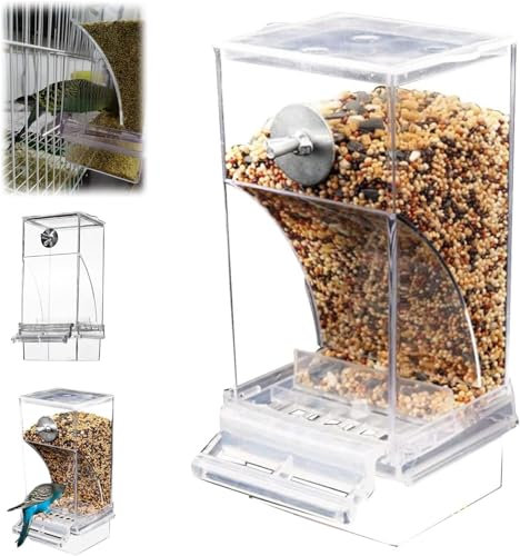 Bimhayuu Automatic Bird Feeder Anti Spill Bird Feeder, No Mess Acrylic Parrot Foraging Feeder, Transparent Bird Feeder Container Cage Accessories for Most Birds Parrot Canary Cockatoo (Transparent)