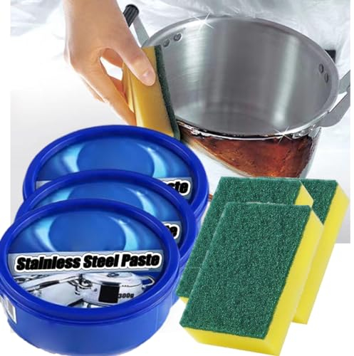 Vielseitige Edelstahl Reinigungspaste, Edelstahl Clean Wax, Rostentferner für Edelstahl, Edelstahl Reiniger für Geräte, Küchengeräte, Spülen, Kochgeschirr (3 Stück)