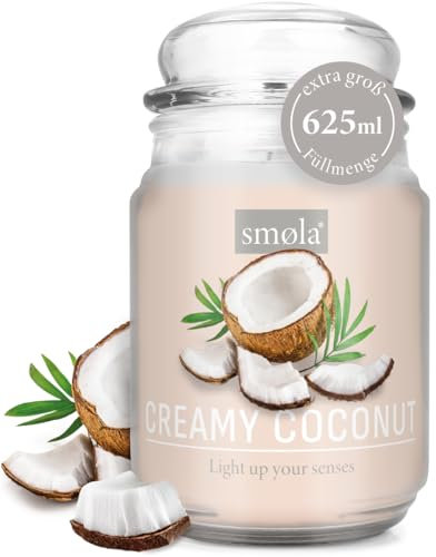 smøla Große Duftkerze im Glas I Creamy Coconut 625ml - Kerze Kokos Kokosduft I bis zu 140 Stunden Brenndauer I vegane Sojawachs-Kerze I perfekte Geschenkidee