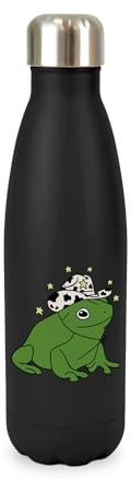 New Spirit Original Frog with cowboy hat screw top lid stainless steel water bottle drinks cup refill bottle girly cute fun aetshetic trendy animals animal (Black)