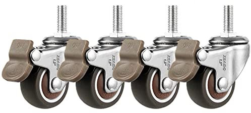 Lenkrollen, 5-Zoll-Lenkrolle M8 × 20 mm, Rollen mit Gewindeschaft, Durchmesser 38 mm, TPE-Gummi, Einkaufswagen-Rollen, bewegliche Rolle, Gesamttragfähigkeit 75 kg, Satz