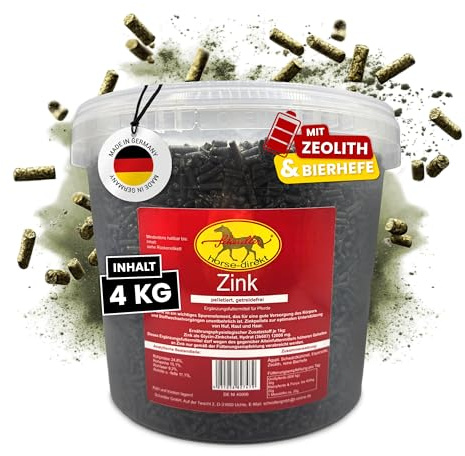 Scheidler horse-direkt Zink Komplex für Pferde - 4kg Pellets Eimer hochdosiert für Huf, Haut & Fell – Mit Bierhefe, Zeolith, Esparsette & Schwarzkümmel – Getreidefrei - Alle wichtigen Mineralien