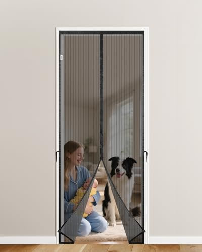 HOMGEN Magnetic Fly Screen Door Curtain 120X220cm No Drilling Fly Mesh Door with Screen Powerful Magnet & Full Frame Magic Tape for Air Circulation- Upgrade Insect Screen Net for Patio Doors