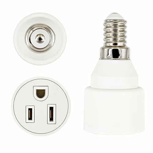 YinzPlus Value Pack E14 to US 3-Prong Outlet Adapter - Light Bulb Socket Converter, Polarized, Fireproof ABS, Compact White Design, 2 Pcs Per Pack