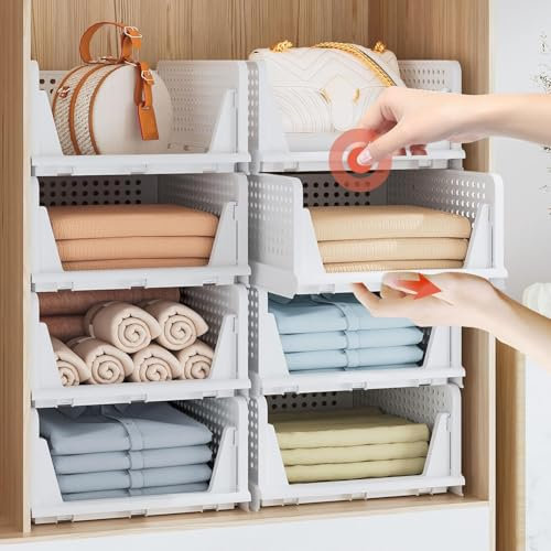 Zikenis 5 Pièces Organizer Armadio Cassettiere, Cassettiere Impilabili per Armadio, Plastica Scatole Pieghevoli, Organizer per Guardaroba per Vestiti, Camera da letto, Cucina, Ufficio, Bagno