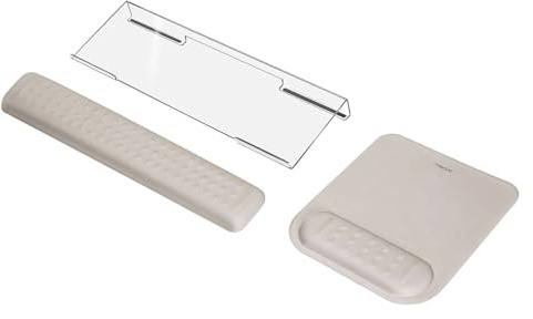 MOSISO Computer Keyboard Stand & Wrist Rest&Mouse Pad with Wrist Rest, Ergonomic Massage Arm Support Set, Easy Typing Working Acrylic Clear Keyboard Stand for Office Home, Taupe Brown
