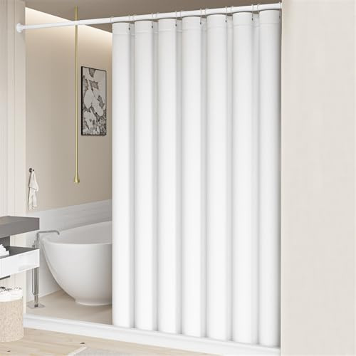 Wasserdichter Duschvorhang mit Leinenstruktur, Antischimmel Waschbarer Stoff Badvorhang für kleine Badewanne und Eckdusche - Weiß (240 x 180 cm)