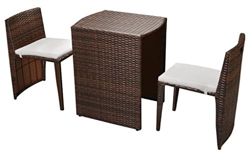 Eleganz 3-TLG. Bistro-Set mit Auflagen aus PE-Rattan & pulverbeschichtetem Stahlgestell - Perfekt für Balkon, Terrasse oder Garten - Langlebig & pflegeleicht