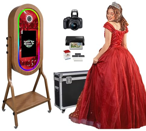Photomaton avec imprimante et appareil photo - Miroir magique - Écran tactile de 54,6 cm - Appareil photo reflex numérique pour selfie, fête, événements, mariage