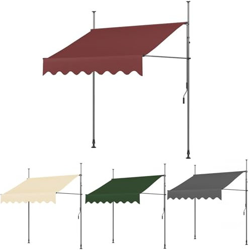 Tenda Da Sole per Balcone, Tenda Da Sole A Morsetto per Esterno, Tenda Da Sole A Bracci Estensibili, Tenda Da Sole per Esterno, Porte, Finestre, Balcone, Portico, Cortile, Giardino(Red,350x120cm)