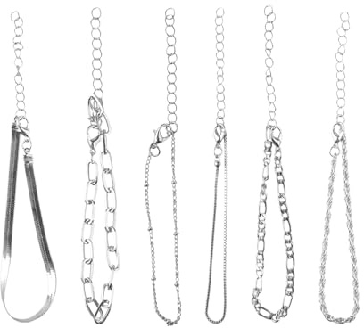 Tabanzhe 6PCS Silver Bracelet for Women Stacking Bracelets Bangle Cuff Bracelet Cuban Figaro Herringbone Bead Chain Adjustable CZ Link Charm Silver Bracelets for Women Girls