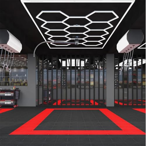 TYXQFKDM Hexagon LED-taklampa för garage, 14 galler, 8 6 400 lm, 672 W, 6 500 K superstarkt LED-takljus för fordonsdetaljer, perfekt för garage, verkstad, källare och lager