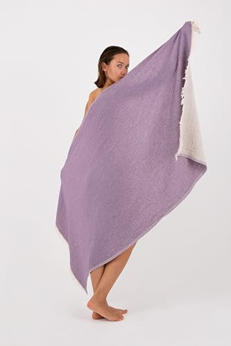 METİSTEX 4-lagig Musselin Hamamtuch 90x190 cm | Strandtuch aus 100% Baumwolle | Pestemal (Lila)