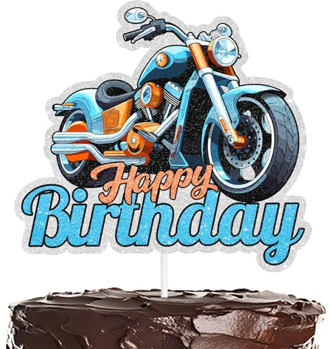 Motorcycle Happy Birthday Cake Topper Motorbike Racing Cake Decor Picks For Car Themed For Boys Men Kids Baby Shower Party Decoration Supplies