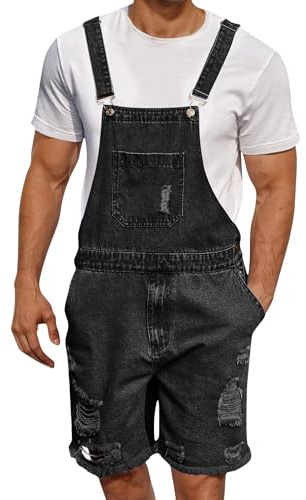 Felcia Denim Overalls for Men Jean Shorts Adjustable Straps Jumpsuit Loose Fit Work Bibs Coveralls with Pockets 2025