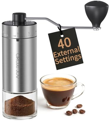 CIRCLE JOY Manual Coffee Grinder with 40 Adjustable Gear Settings, High Precision Conical Burr Portable Hand Coffee Bean Grinder for French Press/Pour Over/Moka Pot, Ideal for Home, Office & Travel