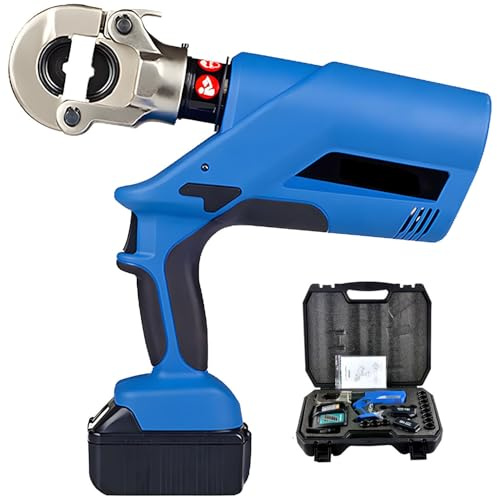 Electric Hydraulic Cable Lug Crimper Pliers - Rechargeable Crimping Tool with 2X 18V/4Ah Batteries, 12 Die Set, LED for Electric Power Engineering, EZ-400