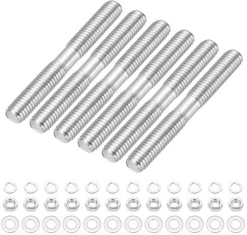 sourcing map Lot de 6 vis à goujons à double extrémité M8 x 65 mm, en acier inoxydable 304 à double filetage avec rondelle d'écrou pour l'entretien de la maison, ancrage structurel, vis de fixation