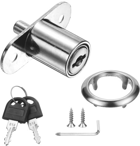 PATIKIL Drawer Desk Push Plunger Lock, 7/8 Cylinder Diameter 1-7/16 Cylinder Length Zinc Alloy Sliding Cabinet Locks with Cross Screwdriver Keyed for Wardrobe Drawers, Silver