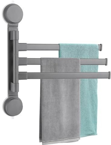 Handtuchhalter Ohne Bohren, 180° Schwenkbar 3 Armig Handtuchstange, Saugnapf Typ Towel Holder, Aluminiumlegierung Badetuchhalter Arm Bis Zu 30cm für KüChe, WC, Garderobe Und Bad (3 Eisenstangen)
