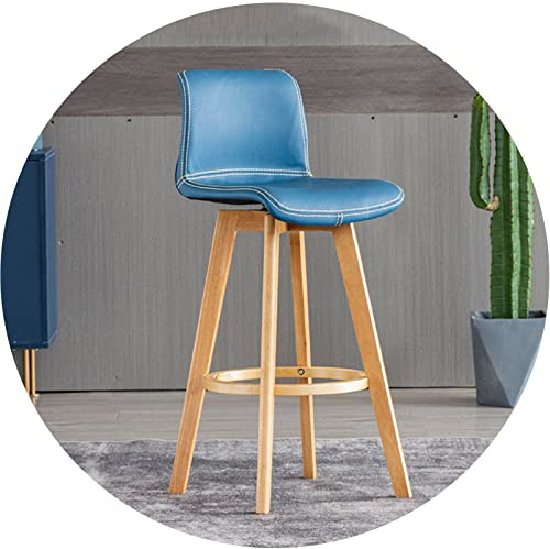 Blauer Barstuhl mit Drehgelenk – Gummiholz Küchenthekenhocker mit gepolsterter Rückenlehne & Fußstütze für Esszimmer-Insel – 71 cm Höhe