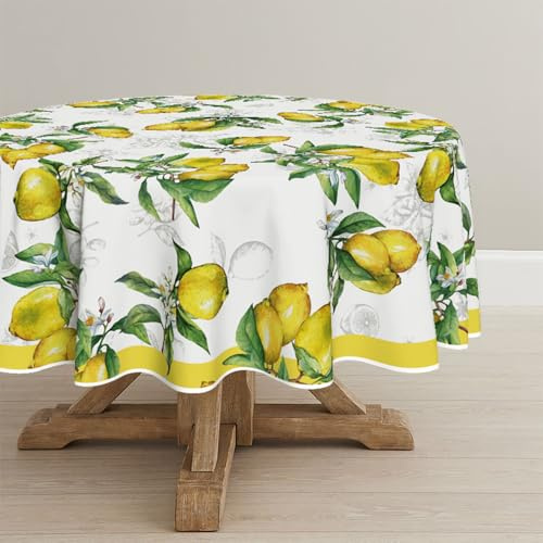 Artoid Mode gul citron blommig sommar bordsduk, rund 140 cm vår dekorativ bordsskydd för fest hem bordsdekorationer