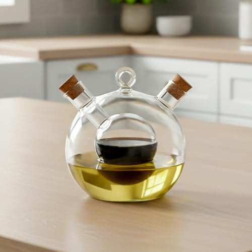 Darthome 2 in 1 Glass Oil and Vinegar Bottle Dispenser Set, 350ml Kitchen Dining Table Cruet with Cork Stoppers