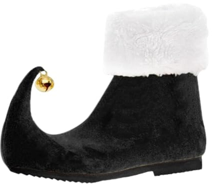 DuskHaven Weihnachtsschuhe Aus Samt mit Glöckchen, Festliches Samtmaterial, Atmungsaktive Gummisohle, Geeignet für Erwachsene, Männer Und Frauen, Partys Und Kos, Schwarz, 46