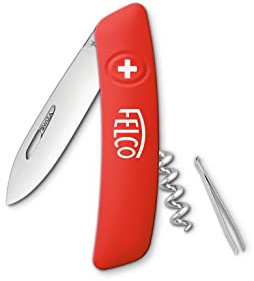 FELCO 501 Schweizer Taschenmesser (4 Funktionen inkl. Korkenzieher + Pinzette, Länge 95 mm, Edelstahlklinge, ergonomischer Griff), Rot