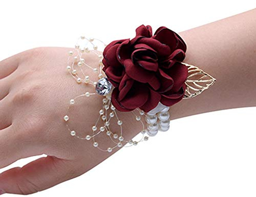 Egurs Brautjungfer Braut Braut Hochzeit Handgelenk Corsage Party Girl Handgelenk Blume Corsage Perlenarmband