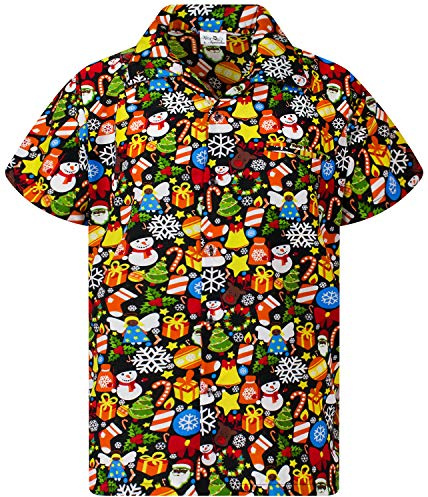 Funky Hawaiisk Hawaiian Skjorta, Kortärmad, Jul, X-Mas, Christmas Allover, Svart, 5XL