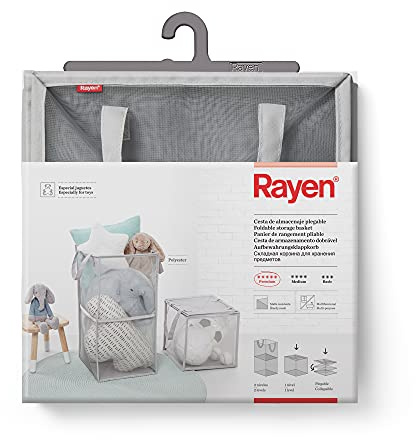 Rayen | Cesta de almacenaje | Plegable | Multifuncional | Malla resistente | Ideal para juguetes | 2 Niveles: 62 x 30 x 30 cm | 1 Nivel: 30 x 30 x 30 cm | Plegado: 30 x 30 x 3.5 cm