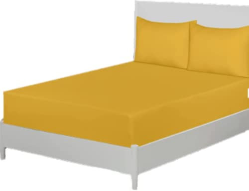 Funky Gadgets Spannbetttuch, 30 cm, 90 g/m², weich gebürstete Mikrofaser, pflegeleichtes Spannbetttuch, 137 x 190 cm, Ocker